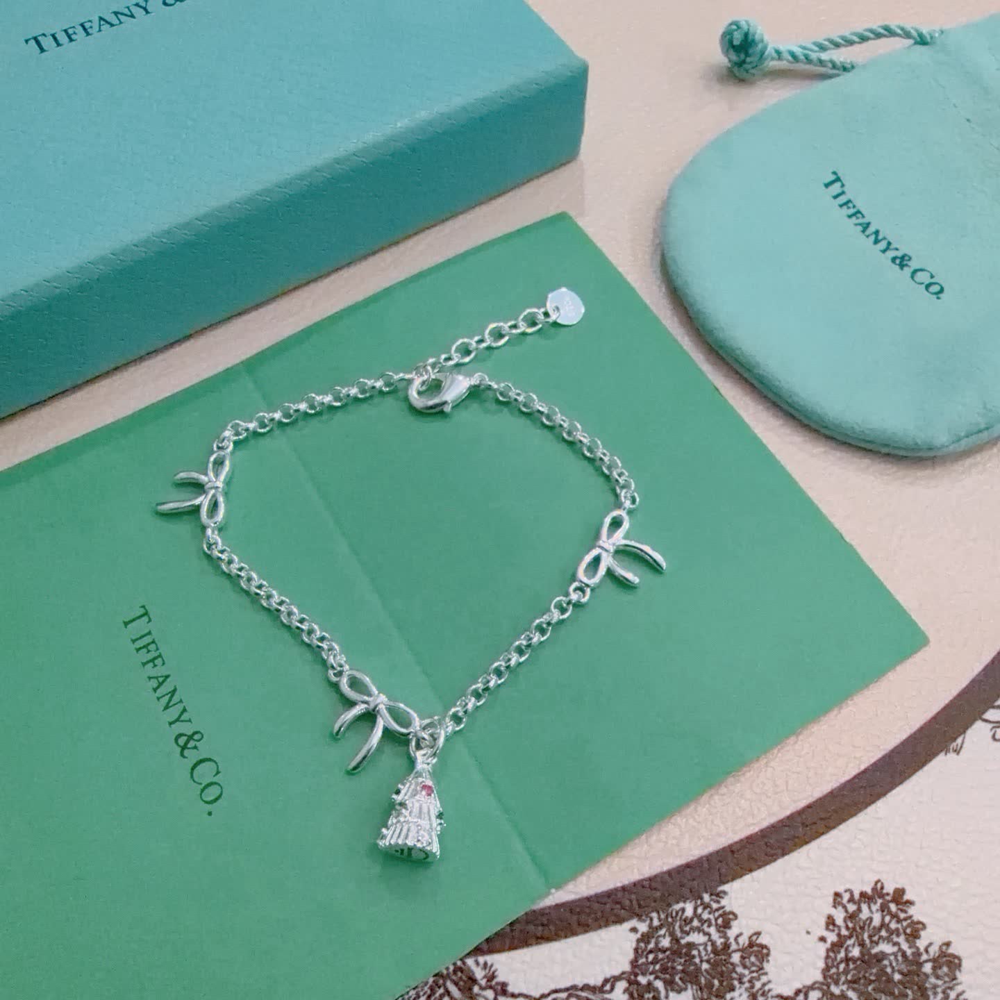 Tiffany & Co. Silver Bow Charm Bracelet